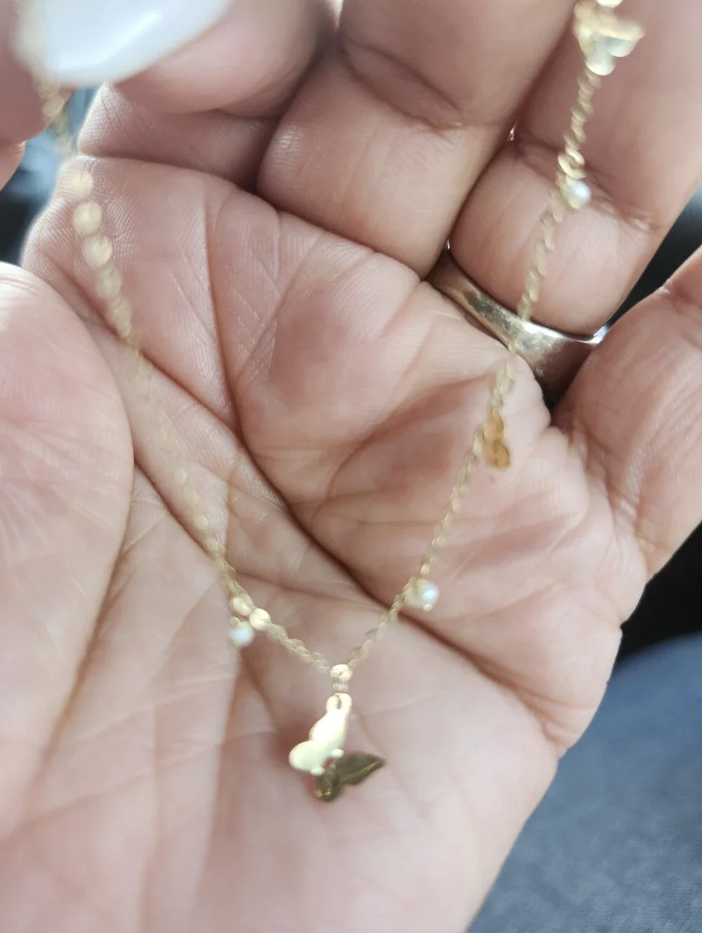 10k Delicate Gold Butterfly  Bracelet with Pearls 7